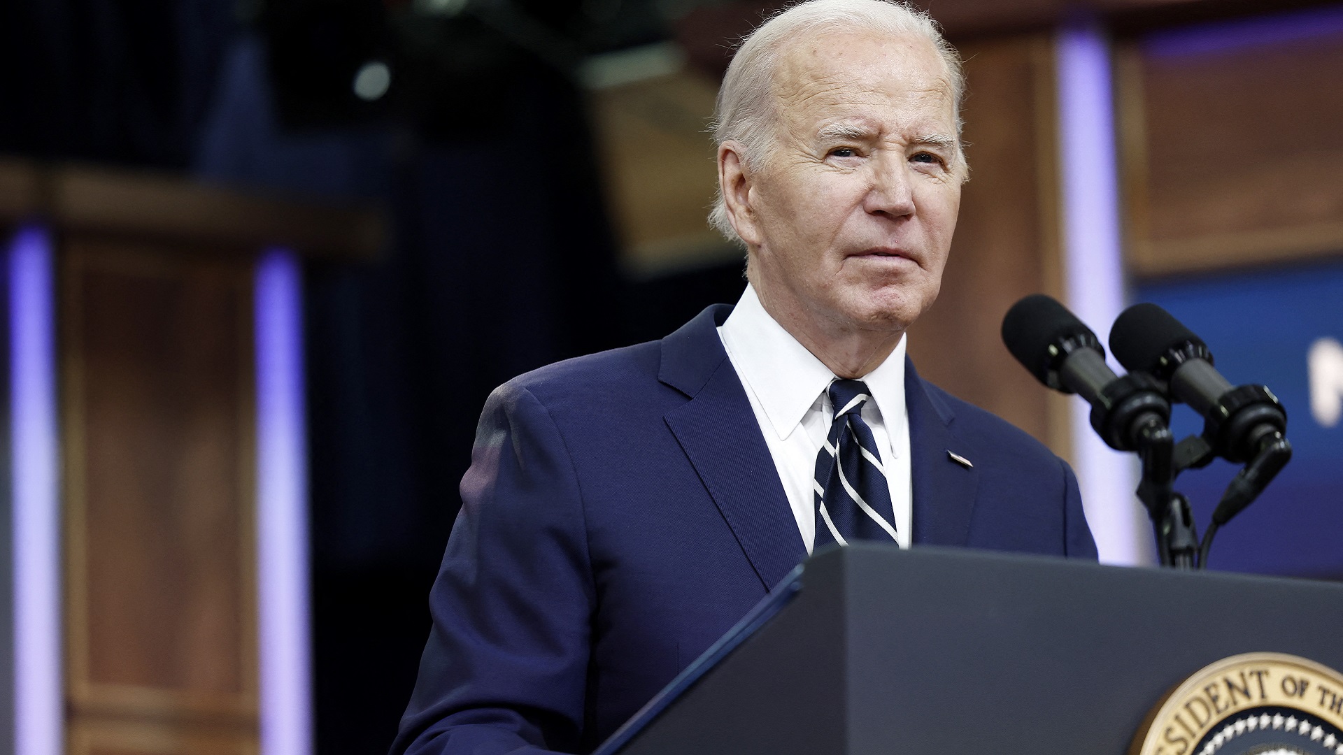 Image for the title: Biden says US helped Israel down nearly all Iran attacks 