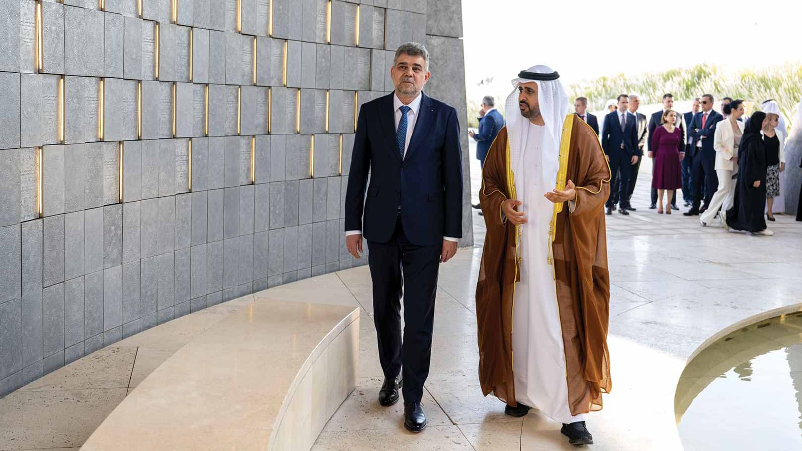 Image for the title: Theyab bin Mohamed receives Romania PM at Wahat Al Karama 