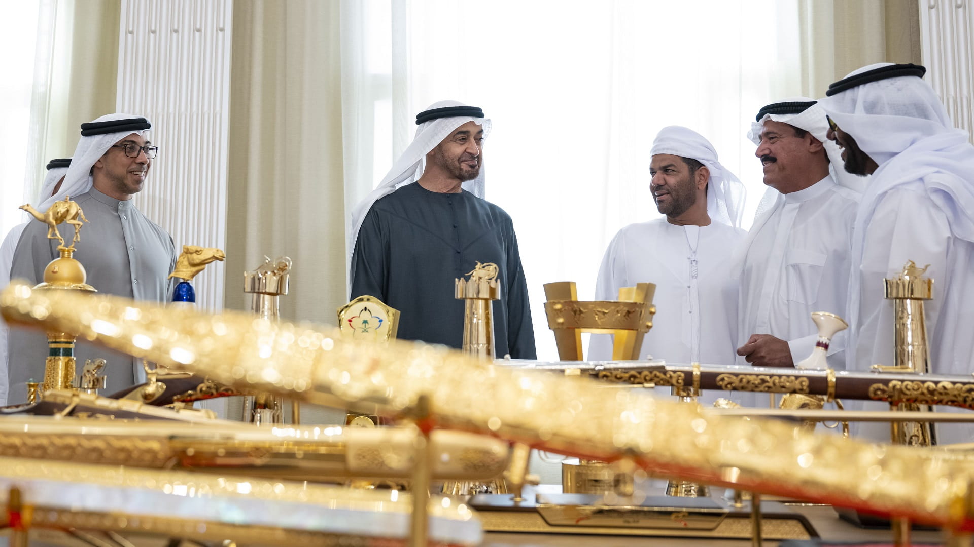 Image for the title: UAE President receives Presidential Camel Racing Team 