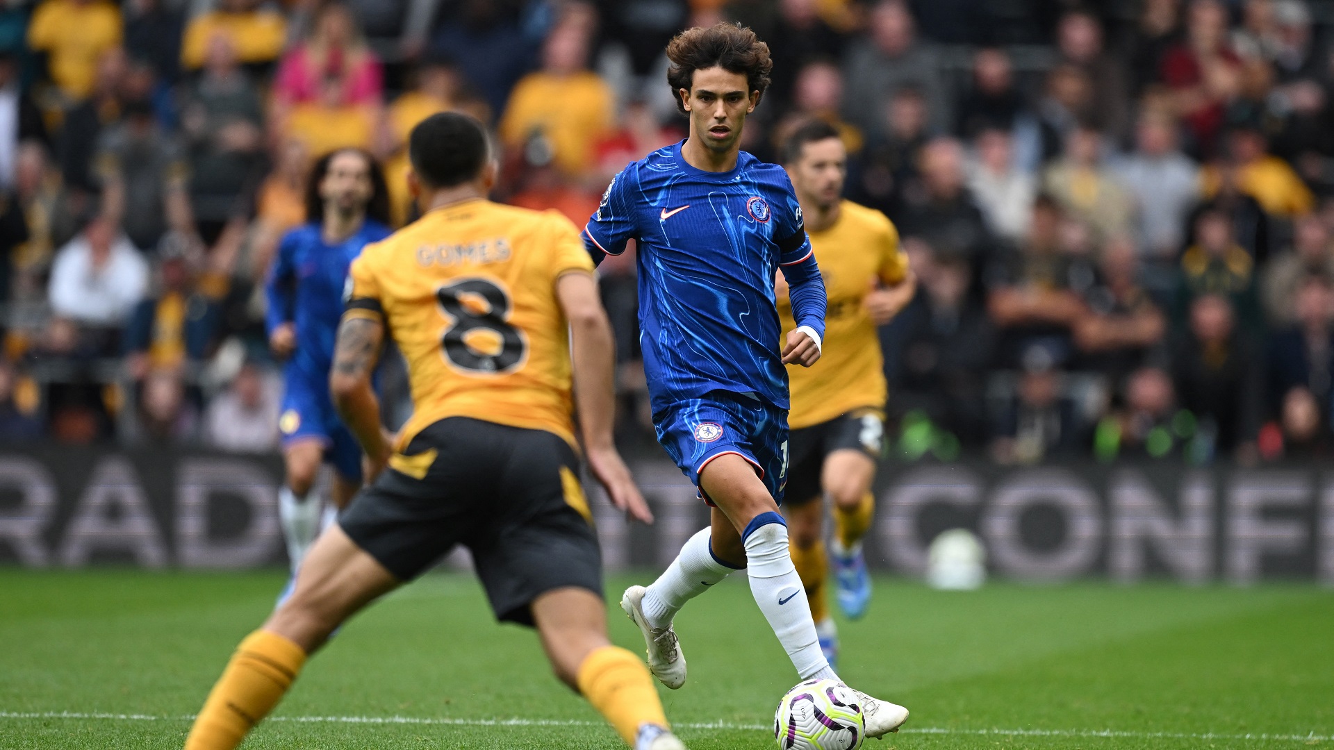 Image for the title: Madueke hits hat-trick as Chelsea thrash Wolves 6-2 