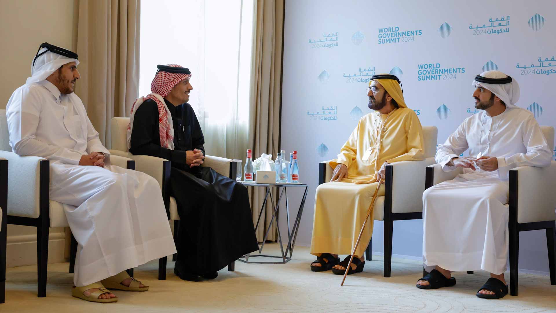 Image for the title: Mohammed bin Rashid meets with Prime Minister of Qatar at WGS 