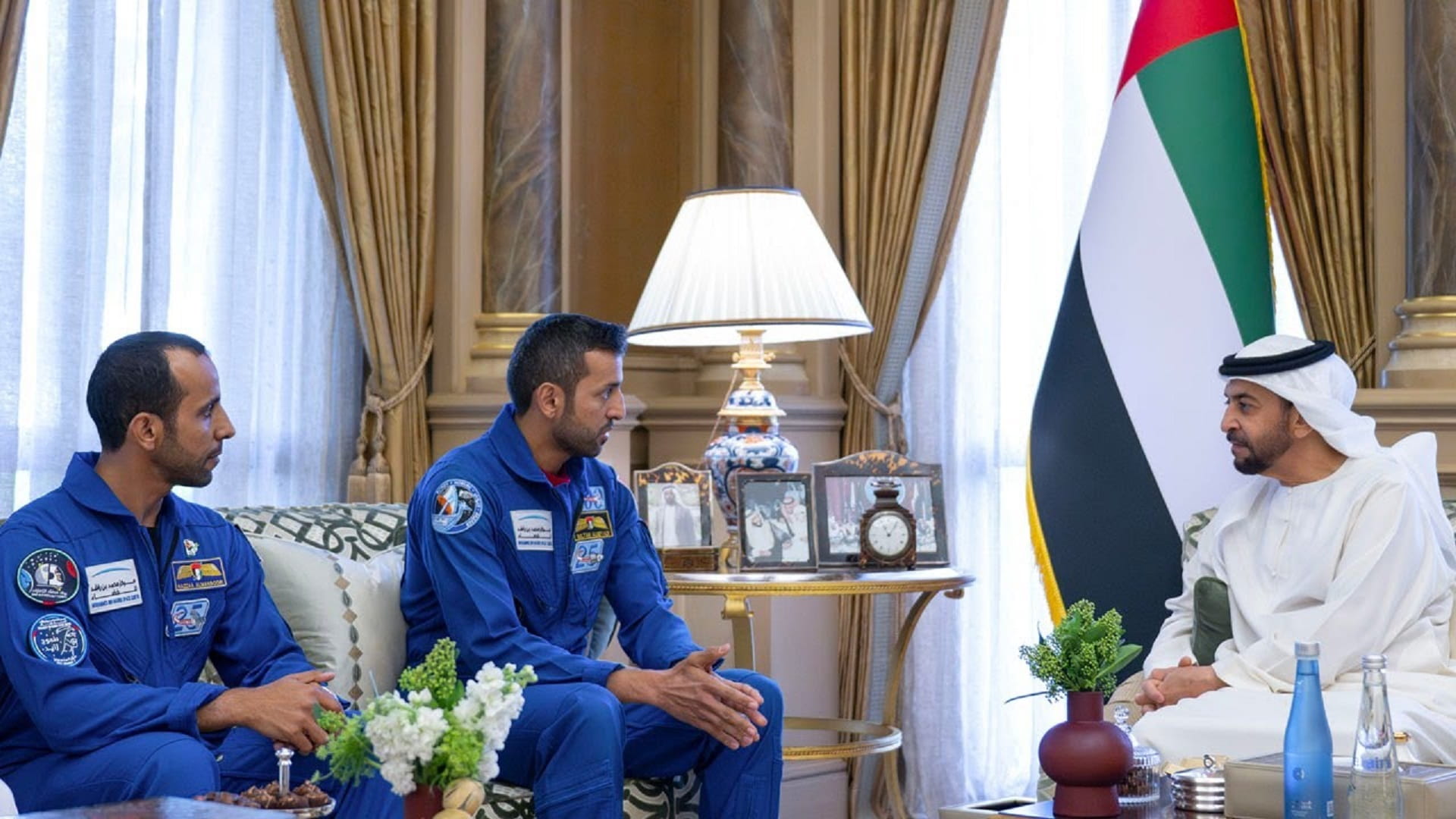 Image for the title: Hamdan bin Zayed receives AlNeyadi, Zayed Ambition 2 mission team  