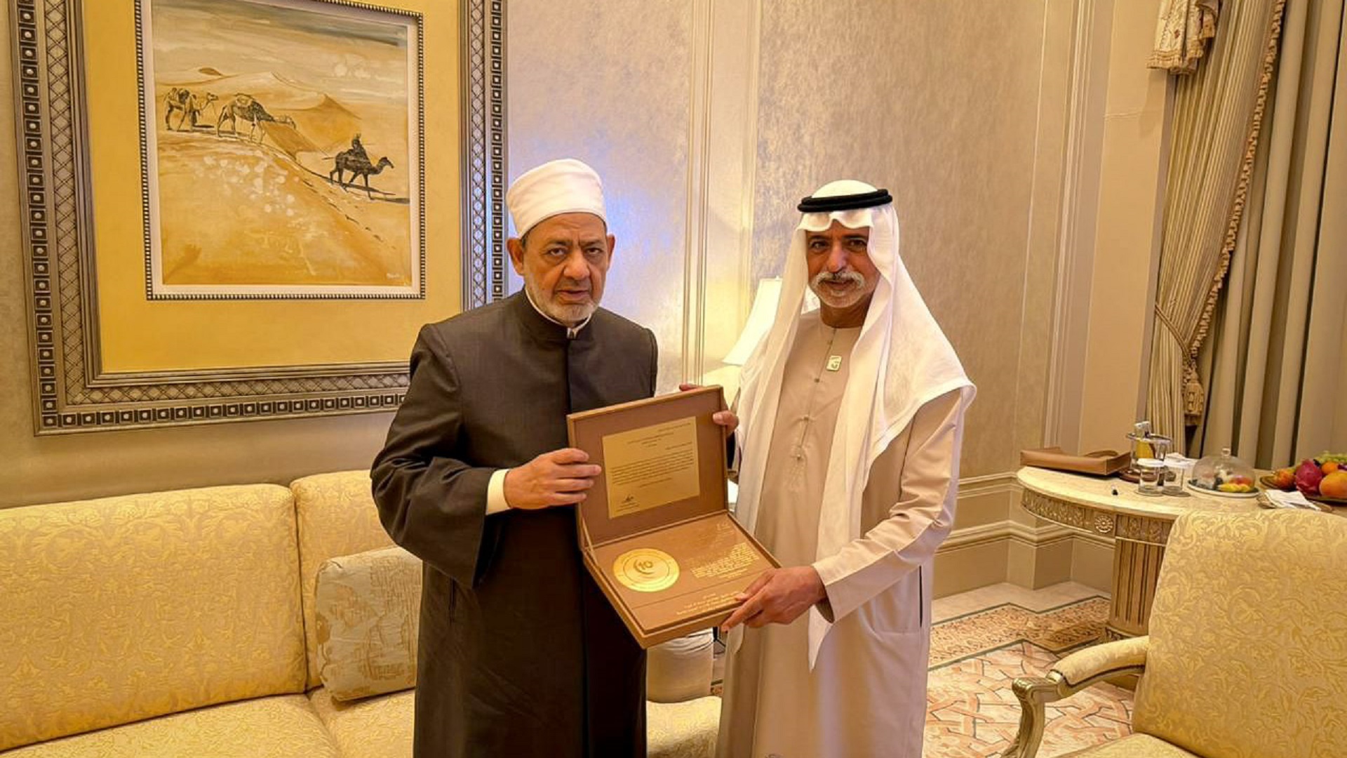 Image for the title: Grand Imam of Al Azhar, Nahyan bin Mubarak discuss cooperation 