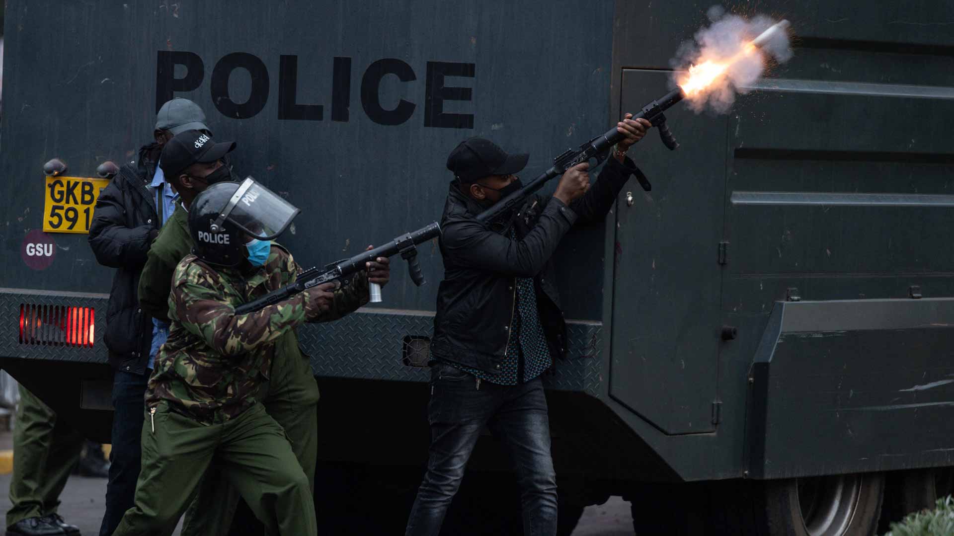 Image for the title: Thousands of young Kenyans protest tax hikes
