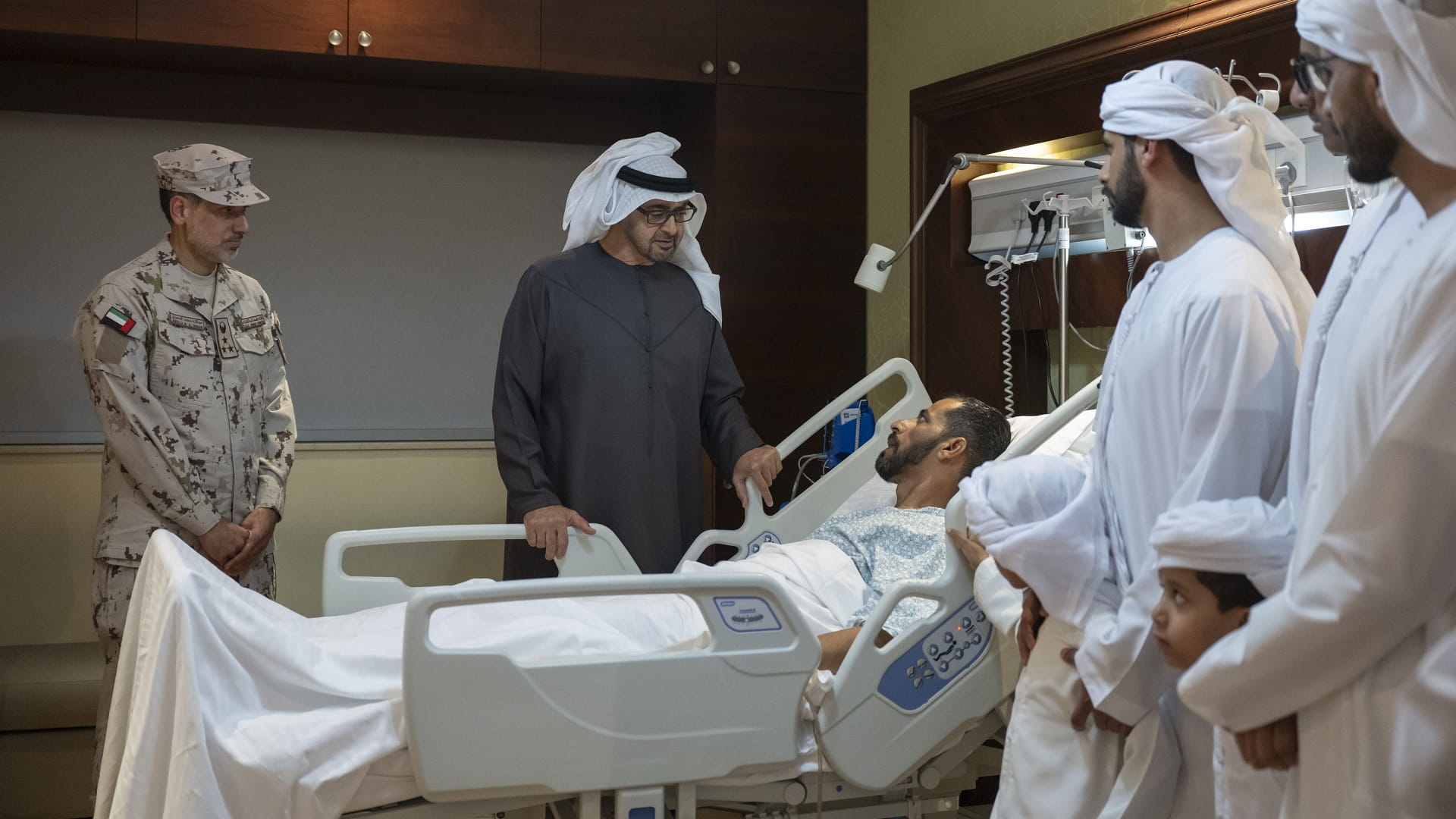 Image for the title: UAE President visits Captain Mohammed Salem Al Nuaimi at hospital 