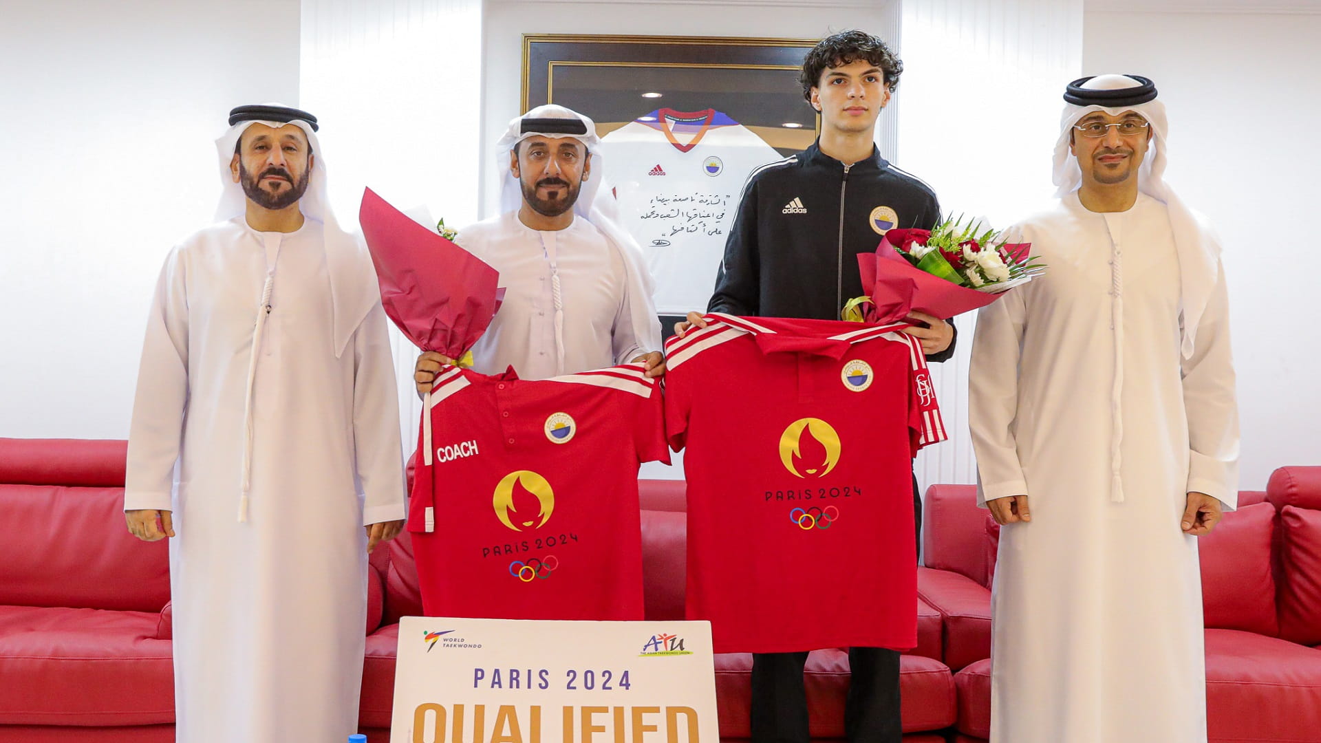 Image for the title: Khaled Al Midaf receives Nat’l Coach Abdullah Hatem, Omar Yasser 