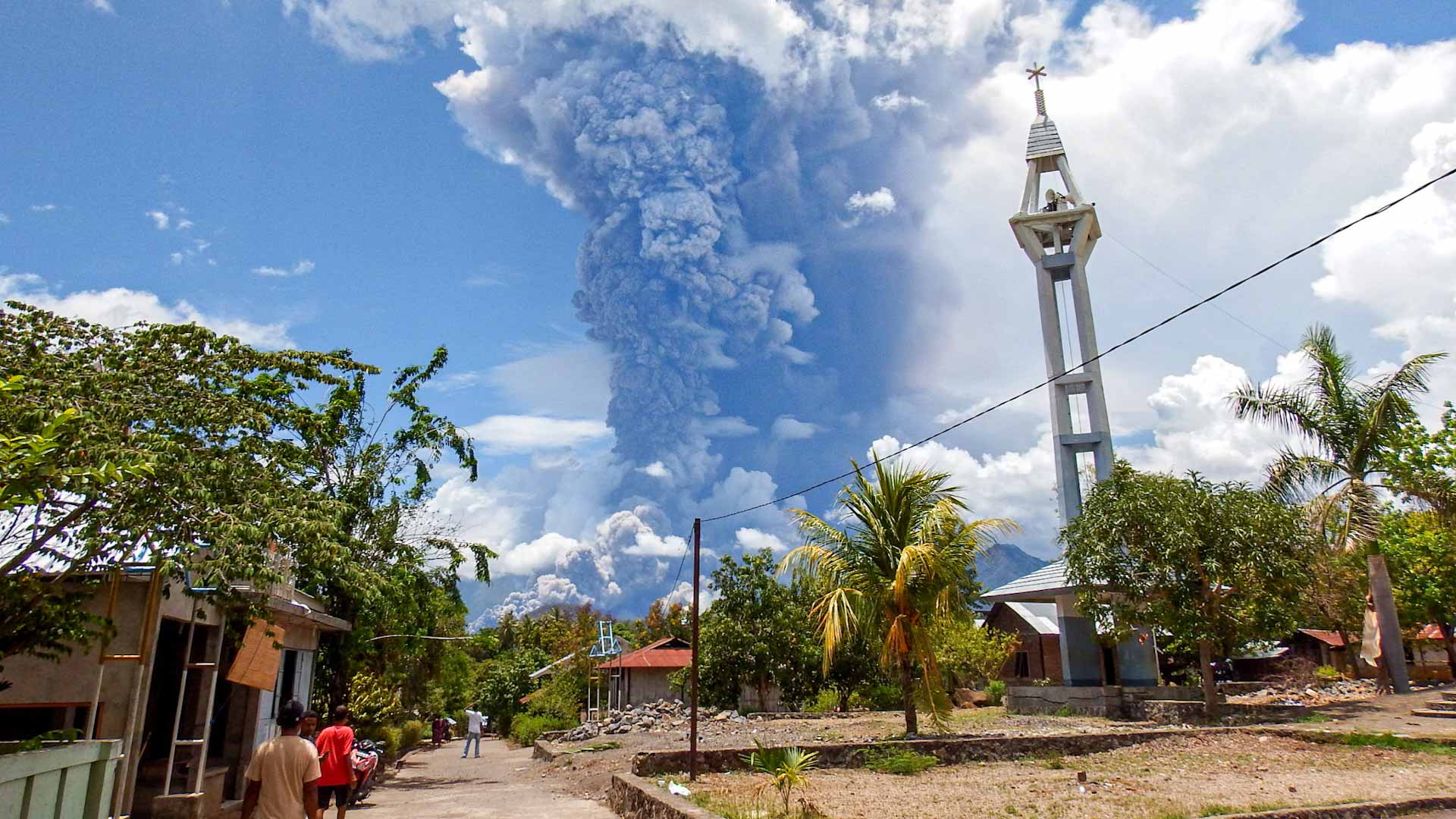 Image for the title: Indonesian volcano spews massive tower of ash 