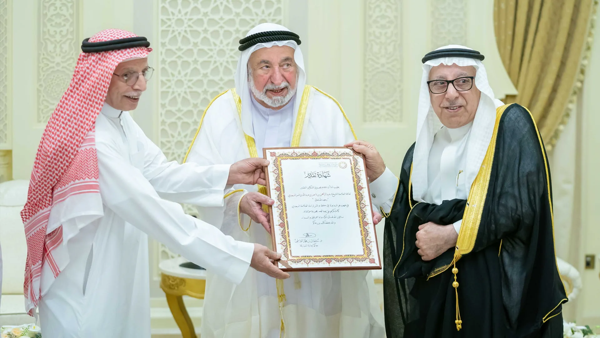 Image for the title: Sharjah Ruler meets grandchildren of scholar Abdul Rahman Al Saadi 