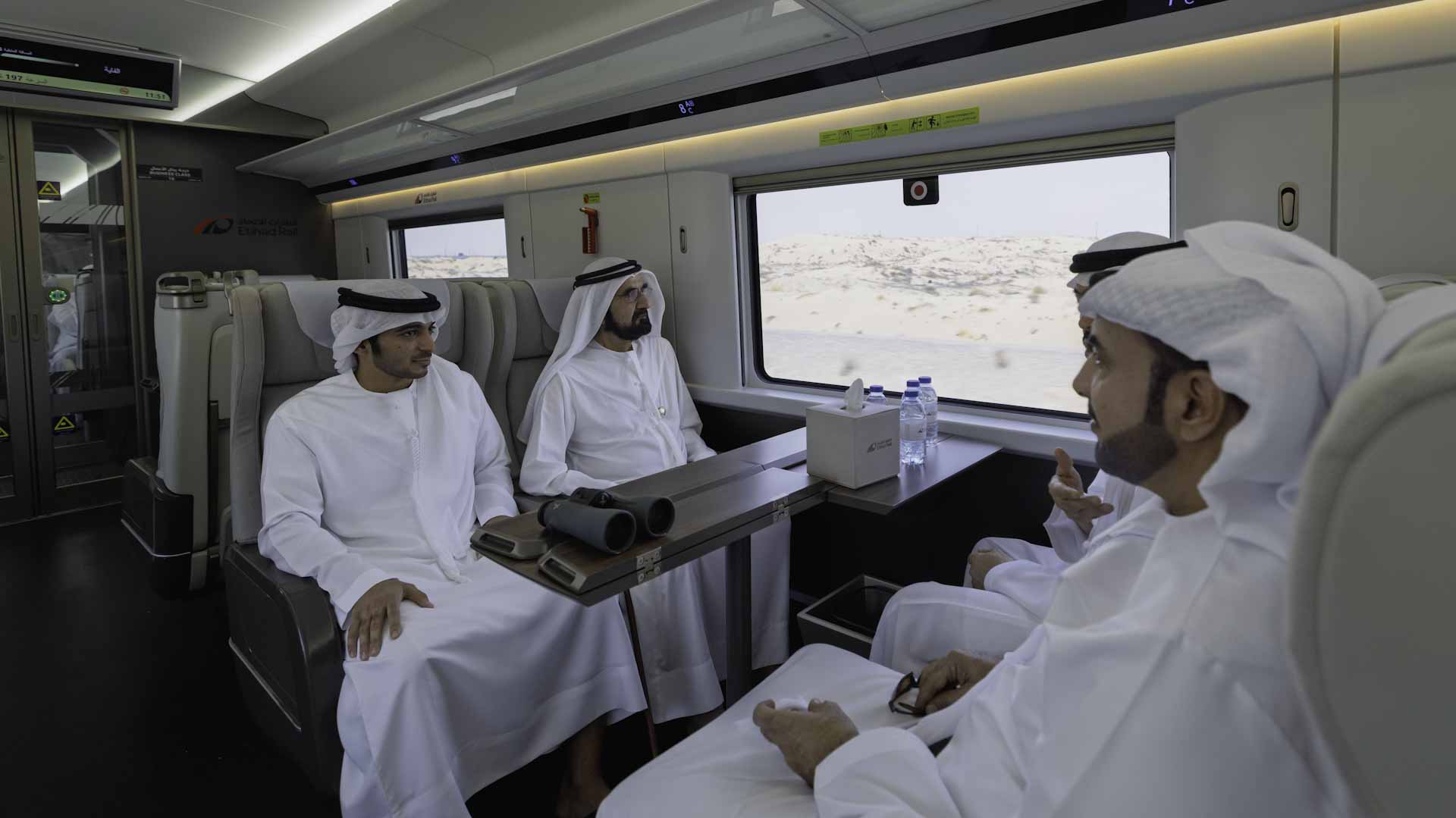 Mohammed bin Rashid boards Etihad Rail passenger train 