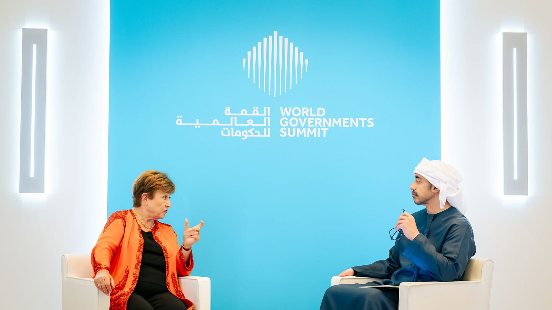 Abdullah bin Zayed, IMF Chief discuss global economy at WGS 