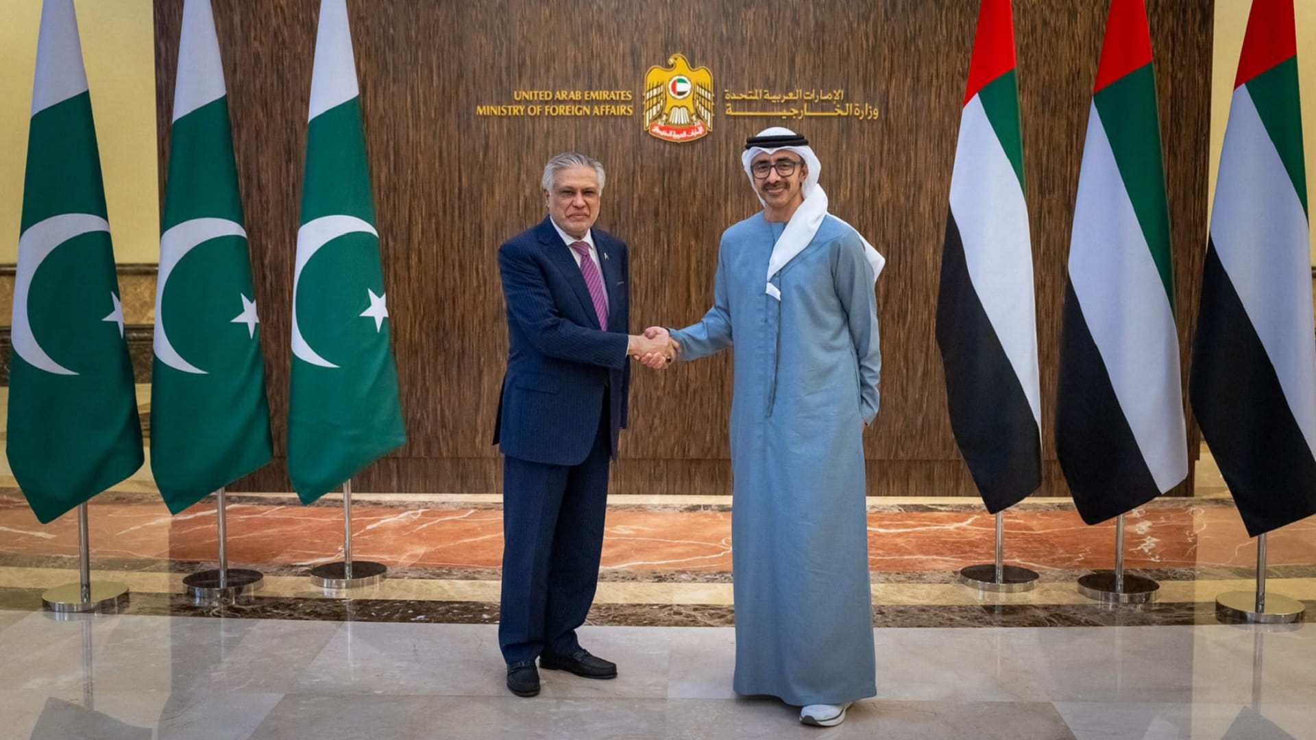 Abdullah bin Zayed receives Pakistani Deputy PM and FM