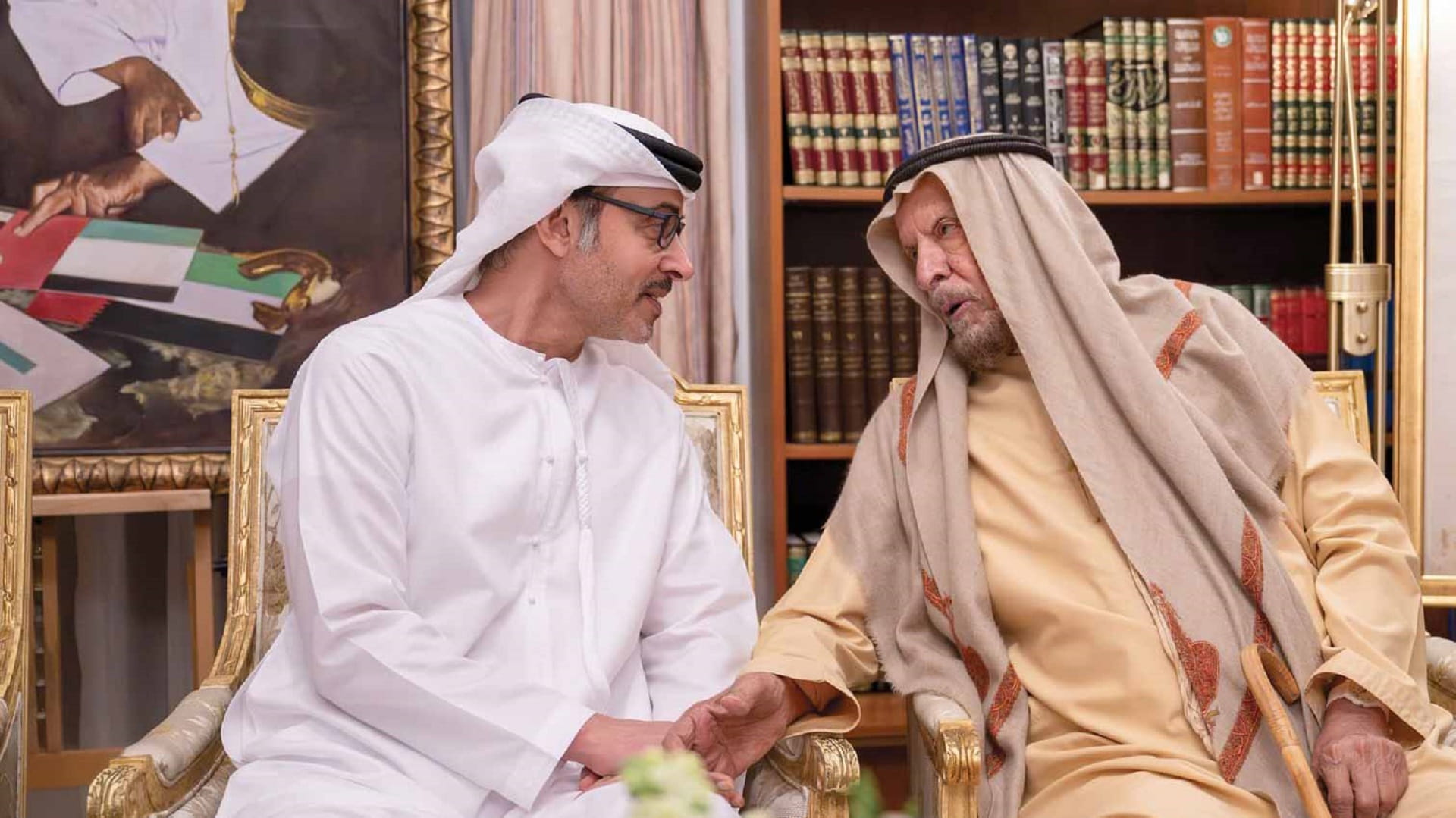 Hazza bin Zayed visits Ahmed Al Suwaidi to exchange greetings 