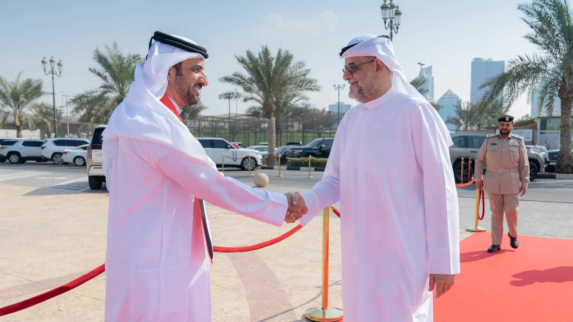 SharjahCP and Sultan bin Ahmed changing greets on Flag Day