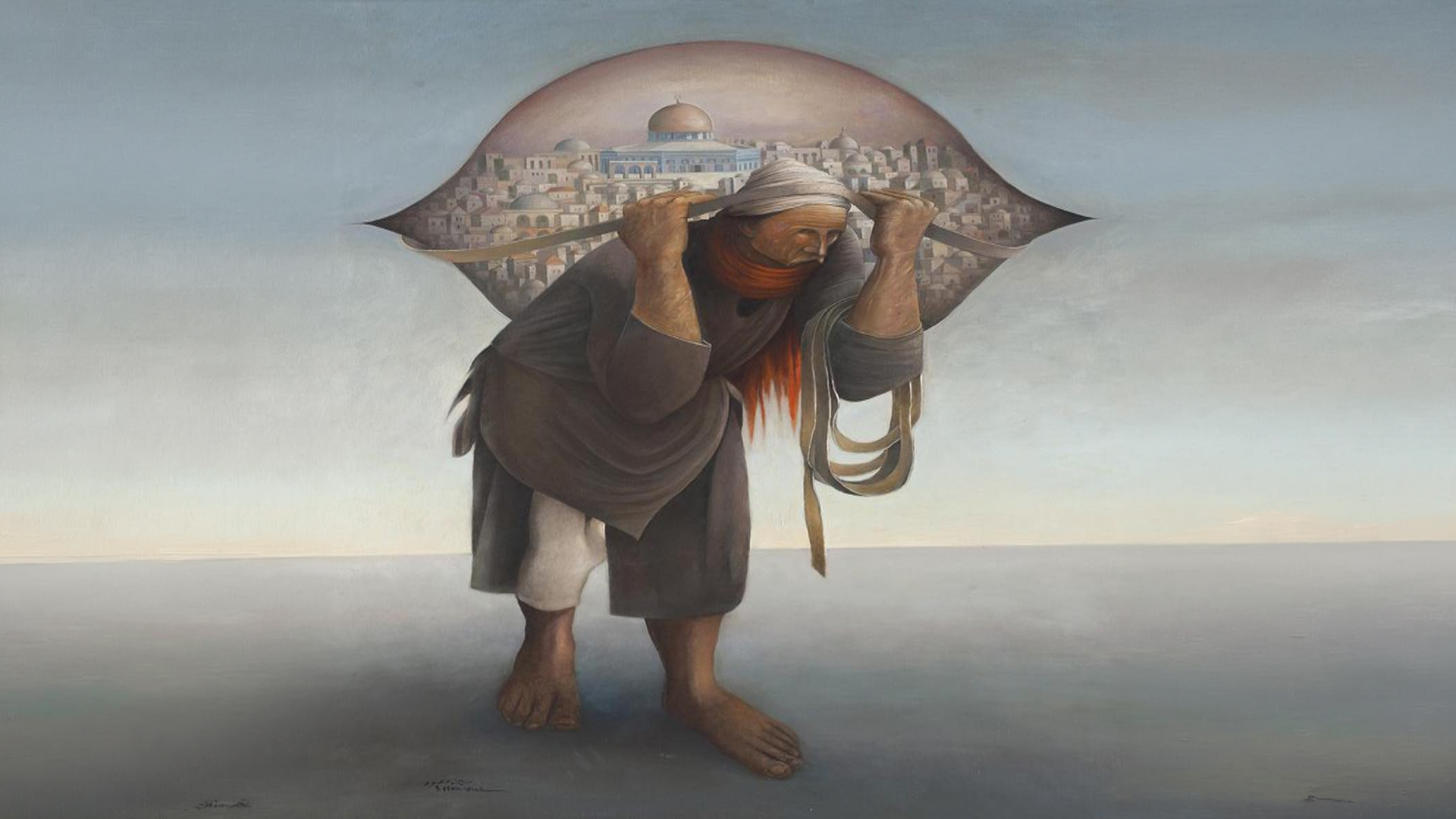 لوحة "جمل المحامل" للفنان الفلسطيني الراحل سليمان منصور