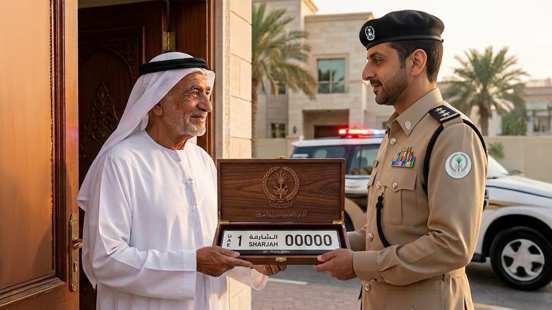 Sharjah Police deliver missing vehicle plates free to seniors 