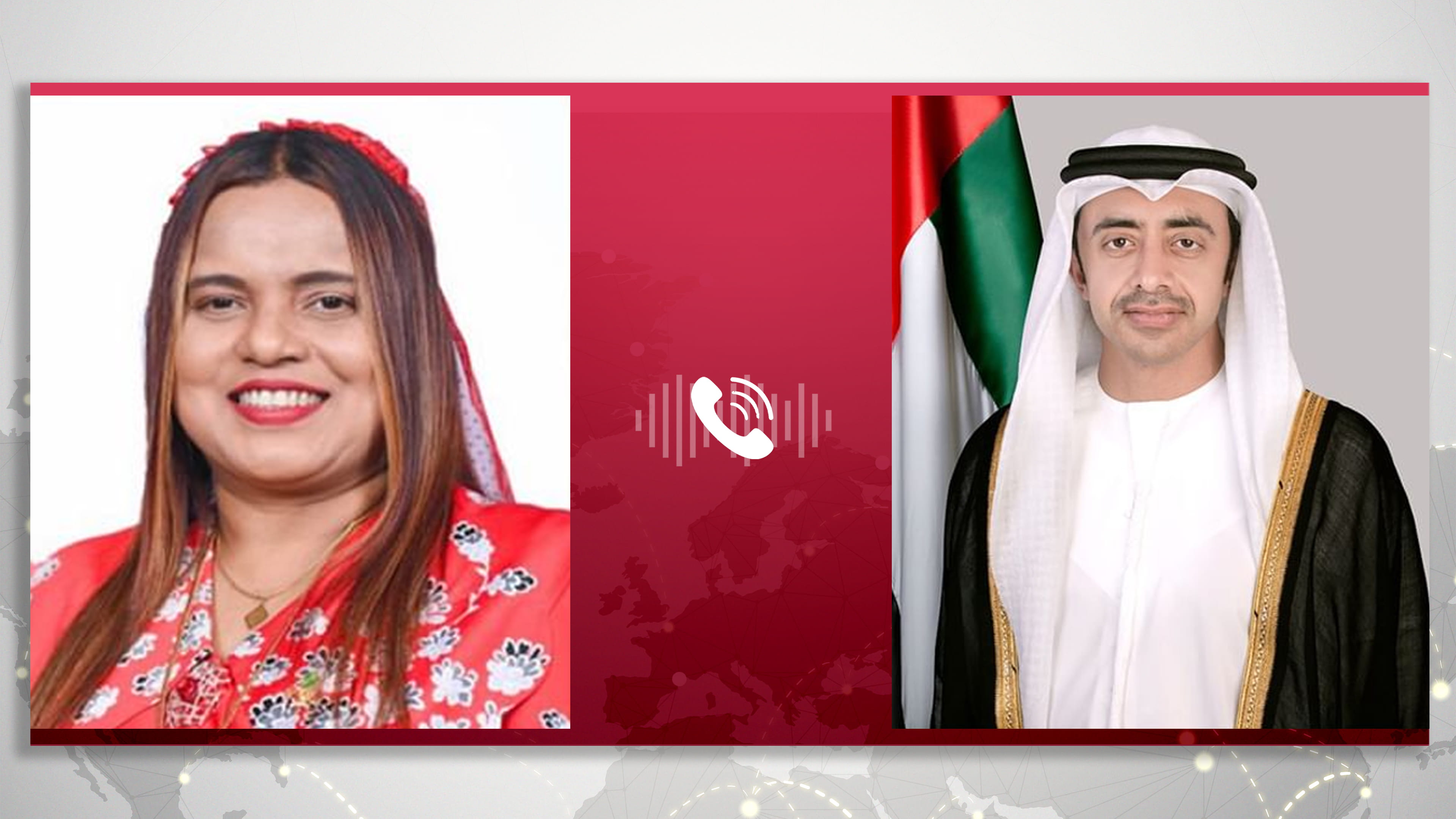 صورة بعنوان: عبد الله بن زايد يهنئ وزيرة خارجية المالديف ويبحثان العلاقات 